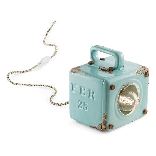 Ferroluce Lampada tavolo INDUSTRIAL Vintage azzurro (18x15,5x20cm) C1650 VIA 1 luce - E27 - Max 77W