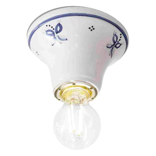 Ferroluce Punto luce VINTAGE Bianco con decoro filo blu (10cm) C133 38 DEC SOB 1 luce - E14 - Max 60W