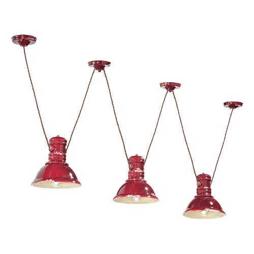 Ferroluce Sospensione INDUSTRIAL Vintage rosso (23x22cm) C1692 VIR 3 luci - E27 - Max 159W