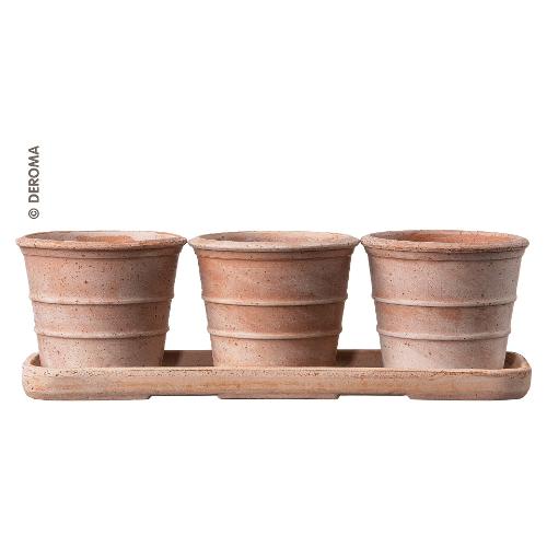 Deroma Set 3 vasi tondi per piante Kit 3 pz con sottovaso SIENA terracotta (35x12x10,5 cm) TLS11SZ