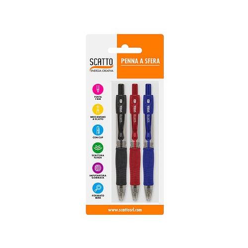 Scatto Set penne a sfera scatto 3 pz tratto Medio - 1,0 mm Nero, blu, e rosso 0679