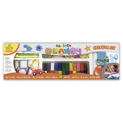 Carioca Pasta modellabile Plasty Creator Set 24 blocchetti e accessori Colori assortiti 42177