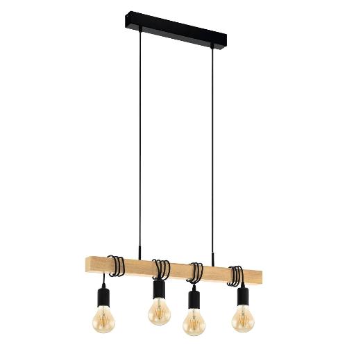 Eglo Sospensione TOWNSHEND Nero e Legno (70x10,5x110cm) 32916 4 luci - E27 - Max 240W