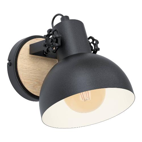 Eglo Applique LUBENHAM Nero e Legno (17,5x21x20,5cm) 43164 1 luce - E27 - Max 28W