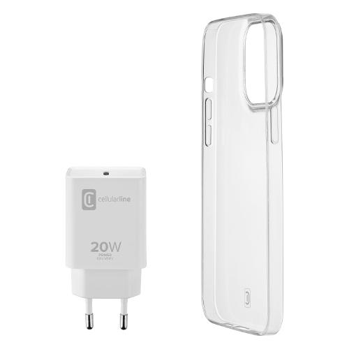 Caricabatterie Kit Charge&Protect Iphone 13 Bianco e Trasparente