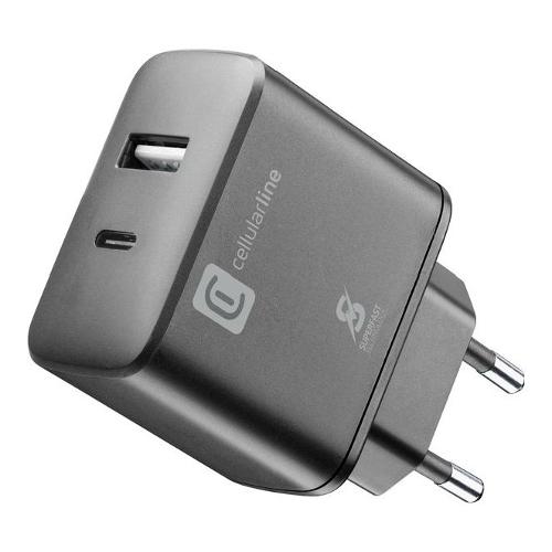 Cellular Line Caricabatterie USB Type-A, USB Type-C FAST CHARGER 25W Dual Power Delivery Black ACHSMUSB2PD25WK
