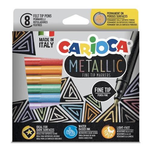 Carioca Pennarelli decorativi multiuso sezione tonda 8 pz tratto Fine METALLIC colori assortiti metal 43162