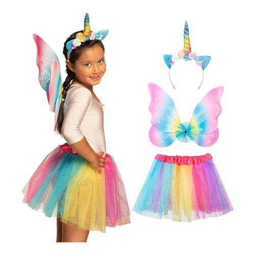 COSTUME UNICORNO // Set da 3 pezzi // Ali, corno e coda // Arcobaleno rosa  // divertenti avventure volanti // Albero Vite -  Italia