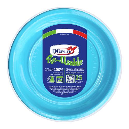 Dopla Set piatti piani monouso 25pz RE USABLE Azzurro 11827