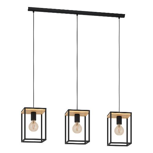 Eglo Sospensione LIBERTAD Nero e Legno (88x18x110cm) 99855 3 luci - E27 - Max 120W