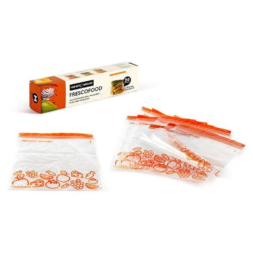Perfetto Sacchetti congelatore 20 pz 24x27,5 cm Chiusura Ermetica FRESCOFOOD Trasparente e Arancio 29142