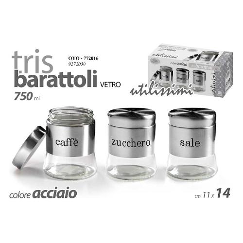 Gicos Set barattoli 3 pz Sale, Zucchero e Caffè (750ml) UTILISSIMI Silver 772016