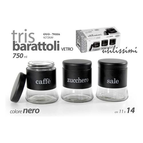 Gicos Set barattoli 3 pz Sale, Zucchero e Caffè (750ml) UTILISSIMI Nero 791116