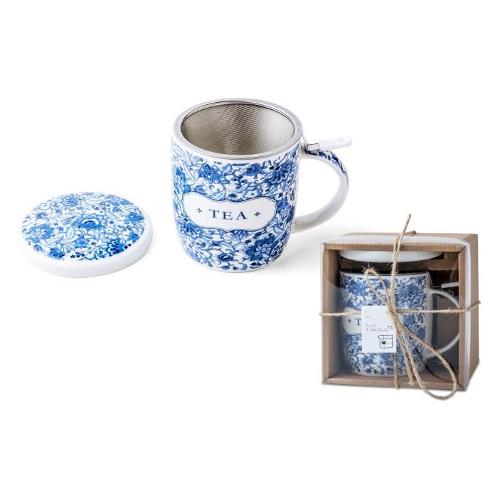 Cpo Tisaniera Porcellana (400ml) Tazza Filtro Inox Blu