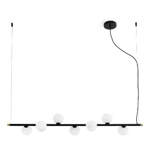 Miloox Sospensione POMÌ Nero, Oro e Vetro bianco latte (124x10x120cm) 1744 98 7 luci - G9 - Max 280W