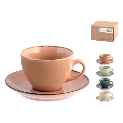 H&H Set tazze te con piatto 4 pz (200ml) PEARL Colori assortiti 7284061