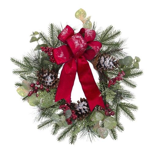Amicasa Corona Natale Pigne e bacche (45cm) Verde e Rosso 071696