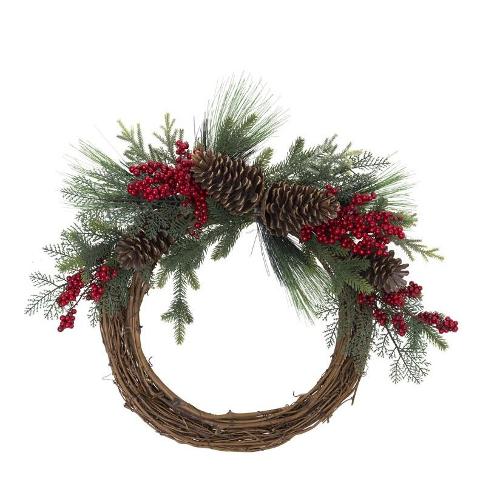 Amicasa Corona Natale Pigne (45cm) Natural e Verde 071679