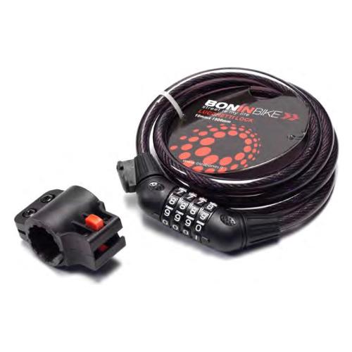 Bonin Lucchetto bici spirale con combinazione 4 dischi (150x1cm) Nero ILL304