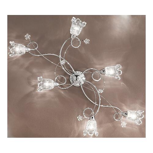 Due P Plafoniera BETTA Pl6 Cromo e Vetro bianco (110x18x65cm) 6 luci - E14 - Max 198W