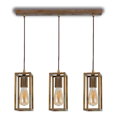Moretti Sospensione CUBIC Anticato ramato (60x10x72cm) 3378 AR 3 luci - E27 - Max 156W