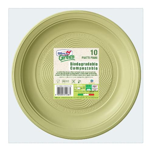 Dopla Set piatti piani monouso 10pz MATER BI Verde 40009