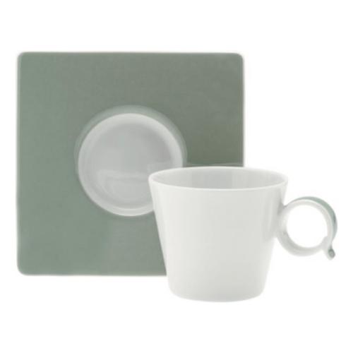Livellara Tazzina caffè con piatto (6,7cm) FRESHNESS BANDY Bianco e Sage