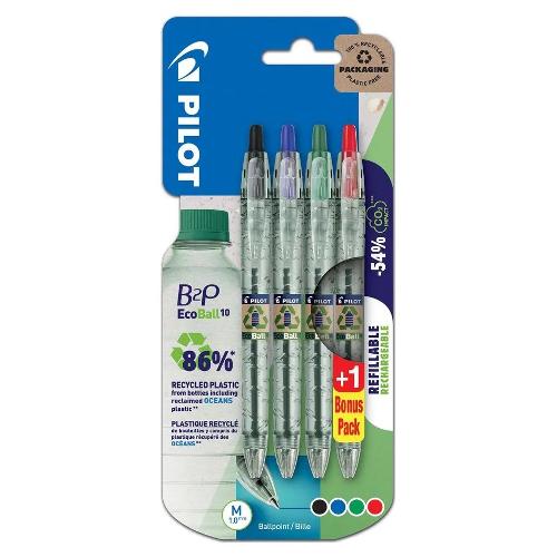Pilot Set penne a sfera rolller scatto con ricambio 4 pz tratto Medio - 1,0 mm Ecoball B2P Nero, blu, rosso, giallo fluo 3800258