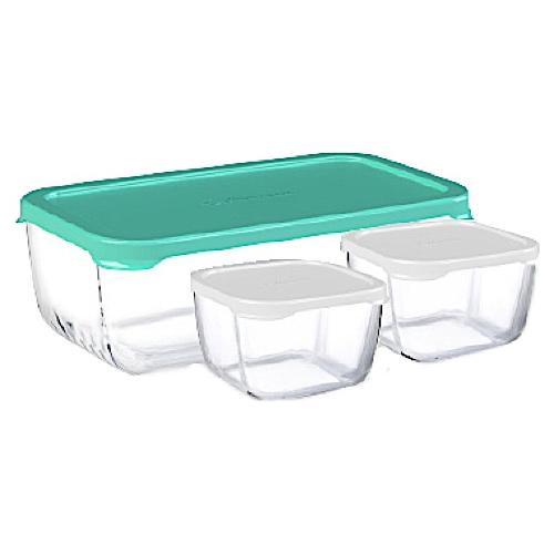 Set 3Pz Contenitori Per Alimenti In Vetro Con Coperchio Di