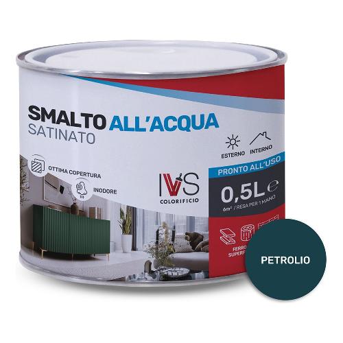 Ivs Smalto acqua satinato inodore petrolio ral 5020 barattolo 500 ml