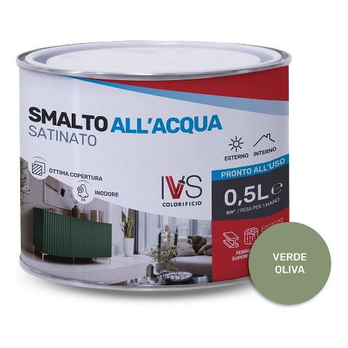 Ivs Smalto acqua satinato inodore verde oliva ral 6021 barattolo 500 ml FH2015