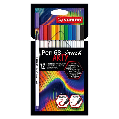 Stabilo Pennarelli disegno standard sezione esagonale 12 pz Arty Brush tratto Medio e grande PEN68 colori assortiti 568 12 21 20
