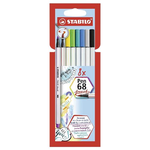Stabilo Pennarelli disegno standard sezione esagonale 8 pz Brush tratto Medio e grande PEN68 colori assortiti 568 08 21