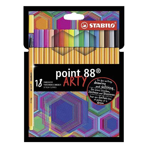 Stabilo Pennarelli disegno tecnico sezione esagonale 18 pz Arty Fineliner tratto Fine - 0,4 mm POINT 88 colori assortiti 8818 1 20