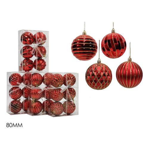 General Trade Set palline albero di natale Plastica (6 pz) Rosso mix 435525 (8cm)