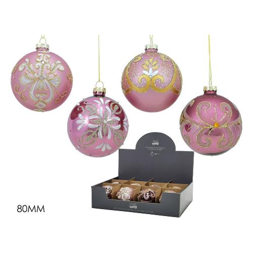 General Trade Pallina albero (8cm) Vetro Assortito Rosa 403122