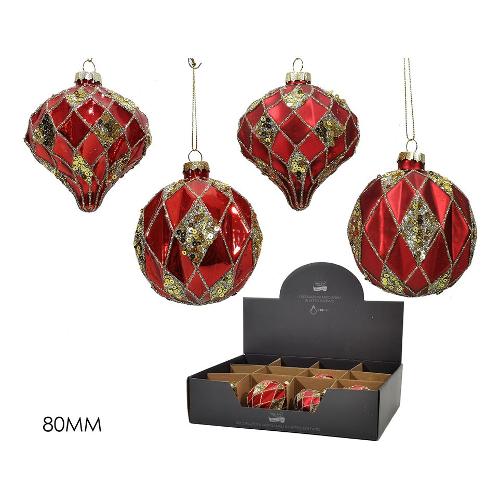 General Trade Pallina albero Natale (1pz-8cm) Vetro Sfera Rosso mix Assortito 403215