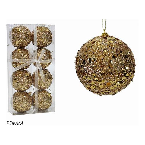 General Trade Set palline albero di natale (8 pz) Sfera Paillettes Oro 351122 (8cm)