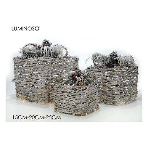 Pacco regalo luminoso 40 LED bianco e rosso 25 cm