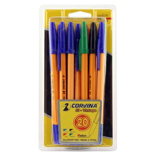 Carioca Set penne a sfera cappuccio 20 pz tratto Medio - 1,0 mm Corvina Vintage Colori assortiti 40125G