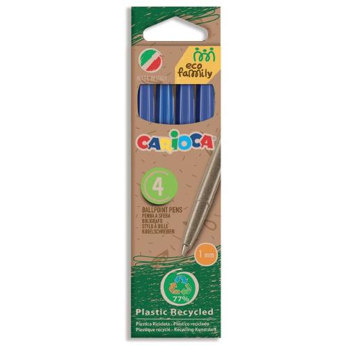 Carioca Set penne a sfera cappuccio 4 pz tratto Medio - 1,0 mm ECO FAMILY Blu 43102