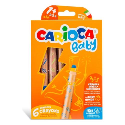 Carioca Set pastelli a cera 6 pz 3 in 1 Baby 1+ TEDDY BEAR colori assortiti 42817