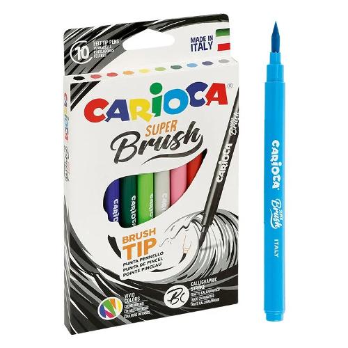 Carioca Pennarelli a pennello da disegno sezione tonda 10 pz Super Brush tratto Medio e grande colori assortiti 42937