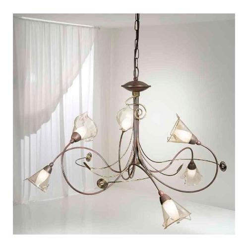 Favero Lampadario SOLARIS Ruggine e Oro (90cm) 1110LA6 6 luci - G9 - Max 240W