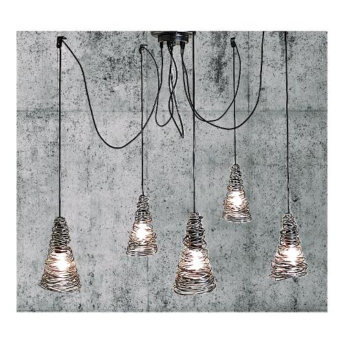 Favero Sospensione NIDO Nero e Silver (180cm) 1116LA5 5 luci - E27 - Max 200W