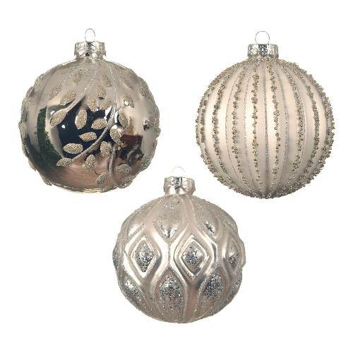 Kaemingk Pallina albero Natale (1pz-10cm) Vetro Sfera White silver Assortito 062602