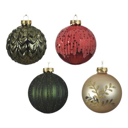 Kaemingk Pallina albero (8cm) Vetro Green red Assortito 062587