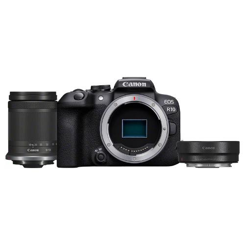 Canon Fotocamera mirrorless 24Mpx EOS R10 + RF S 18 150mm F3.5 6.3 IS STM + adattatore EF EOS R Black 5331C039
