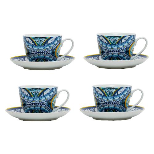 Set tazze colazione 4pz ORTIGIA con piattino Blu 340mL 55031