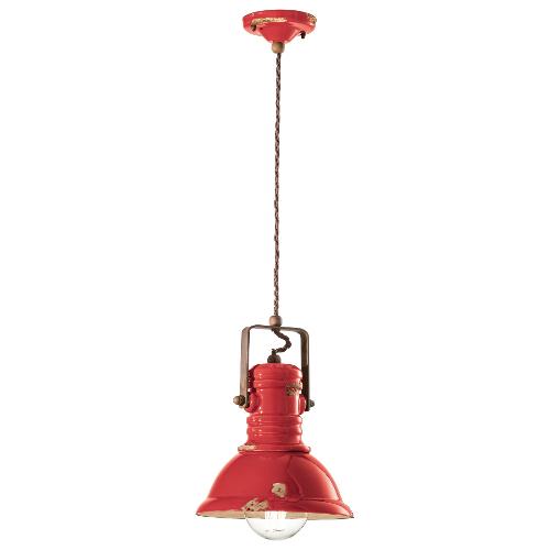 Ferroluce Sospensione INDUSTRIAL Vintage rosso (23x30cm) C1691 VIR 1 luce - E27 - Max 53W